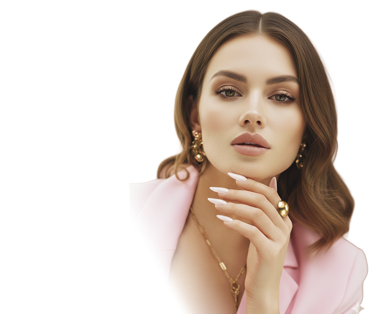 A young lady sits, holding a pen and a notebook.